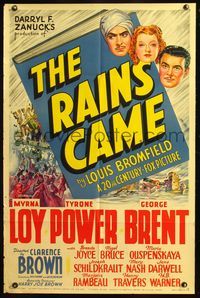 5e577 RAINS CAME style A 1sh '39 directed by Clarence Brown, Myrna Loy, Tyrone Power!