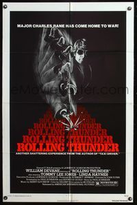 5e601 ROLLING THUNDER 1sh '77 Paul Schrader, wild image of crazed veteran with hook!