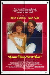 5e619 SAME TIME NEXT YEAR style B 1sh '78 close-up of laughing Ellen Burstyn & Alan Alda in bed!
