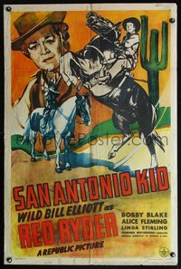 5e621 SAN ANTONIO KID 1sh '44 Wild Bill Elliott as Red Ryder, young Native American Bobby Blake!