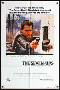 5e641 SEVEN-UPS 1sh '74 close up of elite policeman Roy Scheider pointing gun!