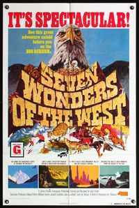 5e638 SEVEN WONDERS OF THE WEST 1sh '73 cool artwork of bald eagle, it's spectacular!
