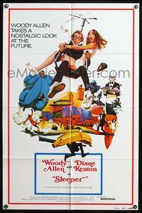 5e692 SLEEPER int'l 1sh R80 Woody Allen, Diane Keaton, futuristic sci-fi comedy art by McGinnis!