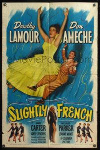 5e697 SLIGHTLY FRENCH style A 1sh '48 great image of Dorothy Lamour & Don Ameche falling in air!