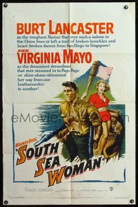 5e730 SOUTH SEA WOMAN 1sh '53 leatherneckin' Burt Lancaster & sexy Virginia Mayo!