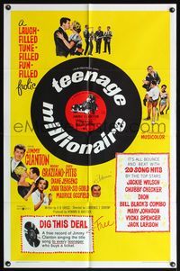 5e787 TEENAGE MILLIONAIRE 1sh '61 Jimmy Clanton, free record for every teenager who buys a ticket!