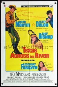 5e792 TEXAS ACROSS THE RIVER 1sh '66 cowboy Dean Martin, Alain Delon & Indian Joey Bishop!