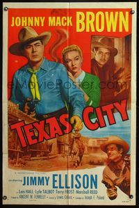 5e795 TEXAS CITY style A 1sh '52 western action art of Johnny Mack Brown, James Ellison & Lois Hall!