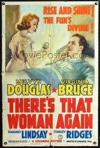 5e807 THERE'S THAT WOMAN AGAIN 1sh '39 art of Melvyn Douglas & Virginia Bruce in bed!