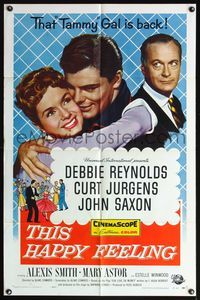 5e825 THIS HAPPY FEELING 1sh '58 Debbie Reynolds, Curt Jurgens, John Saxon, a spicy look at love!