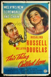 5e828 THIS THING CALLED LOVE style A 1sh '41 great art of Rosalind Russell & Melvyn Douglas!