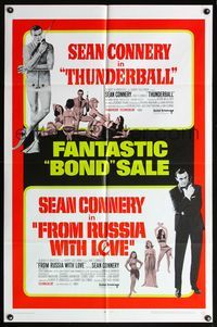 5e848 THUNDERBALL/FROM RUSSIA WITH LOVE 1sh '68 two of Sean Connery's best James Bond roles!