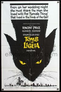 5e865 TOMB OF LIGEIA 1sh '65 Vincent Price, Roger Corman, Edgar Allan Poe, cool cat artwork!