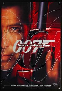 5e872 TOMORROW NEVER DIES DS teaser 1sh '97 super close image of Pierce Brosnan as James Bond 007!