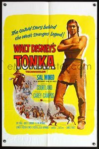 5e876 TONKA 1sh '57 Sal Mineo, Walt Disney, west's strangest legend, artwork of Native Americans!