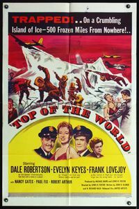 5e882 TOP OF THE WORLD 1sh '55 Dale Robertson & Evelyn Keyes trapped on a crumbling island of ice!
