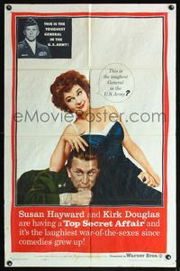 5e883 TOP SECRET AFFAIR 1sh '57 Susan Hayward tames toughest General Kirk Douglas!