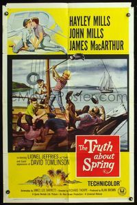 5e907 TRUTH ABOUT SPRING 1sh '65 Richard Thorpe directed, daughter Hayley Mills w/father John Mills!