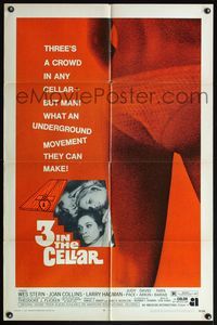 5e928 UP IN THE CELLAR 1sh '70 AIP, Wes Stern, Joan Collins, Larry Hagman, 3 in the Cellar!
