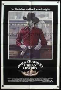 5e930 URBAN COWBOY 1sh '80 great image of John Travolta in cowboy hat at bar!