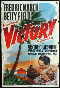 5e942 VICTORY style A 1sh '40 romantic artwork of Fredric March & Betty Field on tropical island!