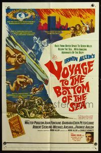 5e946 VOYAGE TO THE BOTTOM OF THE SEA 1sh '61 fantasy sci-fi art of scuba divers & monster!