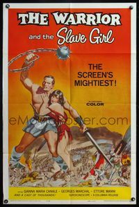 5e955 WARRIOR & THE SLAVE GIRL 1sh '59 awesome artwork of gladiator & girl, mightiest Italian epic!