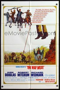5e960 WAY WEST style B 1sh '67 Kirk Douglas, Robert Mitchum, great art of frontier justice!
