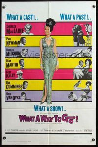 5e967 WHAT A WAY TO GO 1sh '64 Shirley MacLaine, Paul Newman, Robert Mitchum, Dean Martin