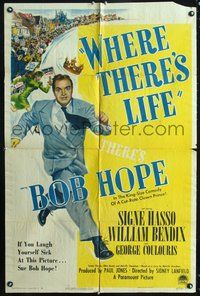 5e975 WHERE THERE'S LIFE style A 1sh '47 wacky art of Bob Hope being chased by angry mob!