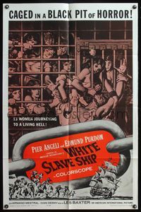 5e979 WHITE SLAVE SHIP 1sh '62 L'Ammutinamento, art of sexy caged women in a black pit of horror!
