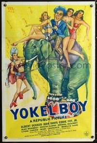 5e991 YOKEL BOY 1sh '42 wacky art of Albert Dekker riding circus elephant w/sexy girls!