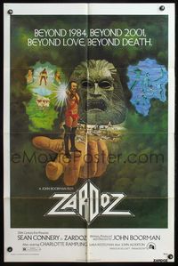5e998 ZARDOZ 1sh '74 fantasy art of Sean Connery, who has seen the future and it doesn't work!