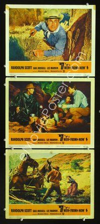 5g329 7 MEN FROM NOW 3 LCs '56 Budd Boetticher directed, cowboy Randolph Scott!