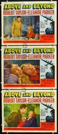 5g331 ABOVE & BEYOND 3 LCs '52 great romantic close up of pilot Robert Taylor & Eleanor Parker!