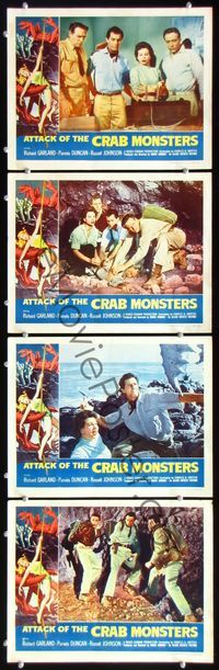 5g018 ATTACK OF THE CRAB MONSTERS 4 LCs '57 Roger Corman, Russell Johnson, wacky sci-fi border art!