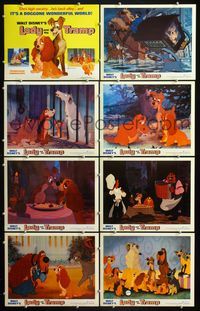 5h336 LADY & THE TRAMP 8 LCs R72 Walt Disney romantic canine classic cartoon!
