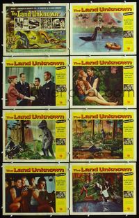 5h343 LAND UNKNOWN 8 LCs '57 a paradise of hidden terrors, great art of dinosaurs by Ken Sawyer!
