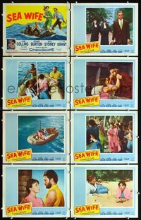 5h470 SEA WIFE 8 LCs '57 sexy castaway Joan Collins & Richard Burton on raft at sea!