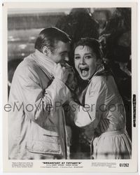 5j078 BREAKFAST AT TIFFANY'S 8x10.25 still '61 Audrey Hepburn yelling in the rain w/George Peppard!