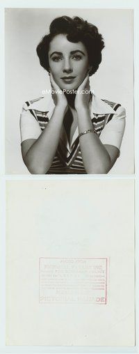 5j155 ELIZABETH TAYLOR 7.25x9.5 still '50s close up smiling portrait with hands on neck!
