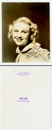 5j008 EMILY LANE signed 7.5x9.5 still '30s great c/u smiling head & shoulders portrait by Ray Jones!