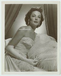 5j173 GENE TIERNEY 8x10 still '40s full-length wearing super sexy elegant gown & holding feather!