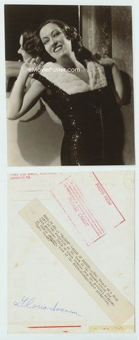 5j190 GLORIA SWANSON deluxe 7x9 still '30s wearing incredible black sequined gown w/ermine collar!