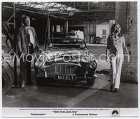 5j294 ITALIAN JOB 8x9.5 still '69 Michael Caine & sexy Maggie Blye standing by cool Aston Martin!