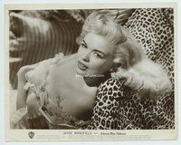 5j305 JAYNE MANSFIELD 8x10 still '50s sexiest portrait in low-cut blouse on leopardskin blanket!