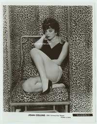 5j314 JOAN COLLINS 8x10 still '50s sexiest seated portrait in skimpy outfit & leopard background!