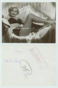 5j638 ZSA ZSA GABOR 7x9.25 still '50s sexiest portrait reclining on chair in lingerie & fishnets!