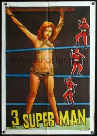 5k071 THREE FANTASTIC SUPERMEN Egyptian poster '67 I Fantastici tre supermen, wild artwork!