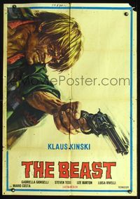5k168 BEAST Italy/Span 1sh '70 La Belva, great art of insane Klaus Kinski w/revolver!